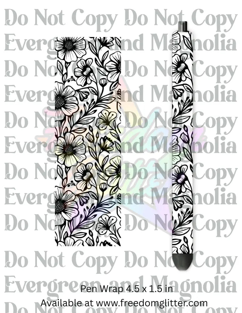 Black & White Floral Outline 3 (Printed Vinyl)