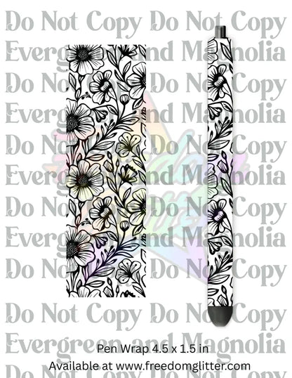 Black & White Floral Outline 3 (Printed Vinyl)