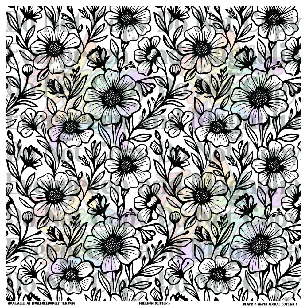 Black & White Floral Outline 3 (Printed Vinyl)
