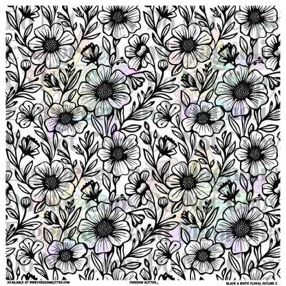 Black & White Floral Outline 3 (Printed Vinyl)