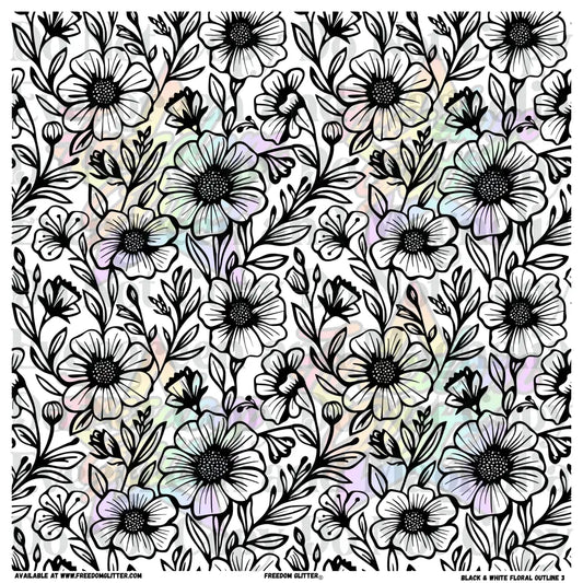 Black & White Floral Outline 3 (Printed Vinyl)