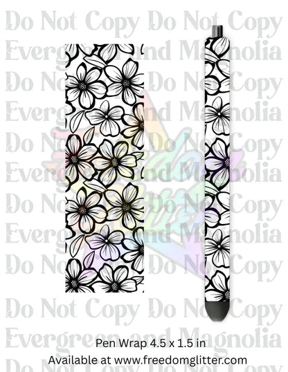 Black & White Floral Outline 4 (Printed Vinyl)