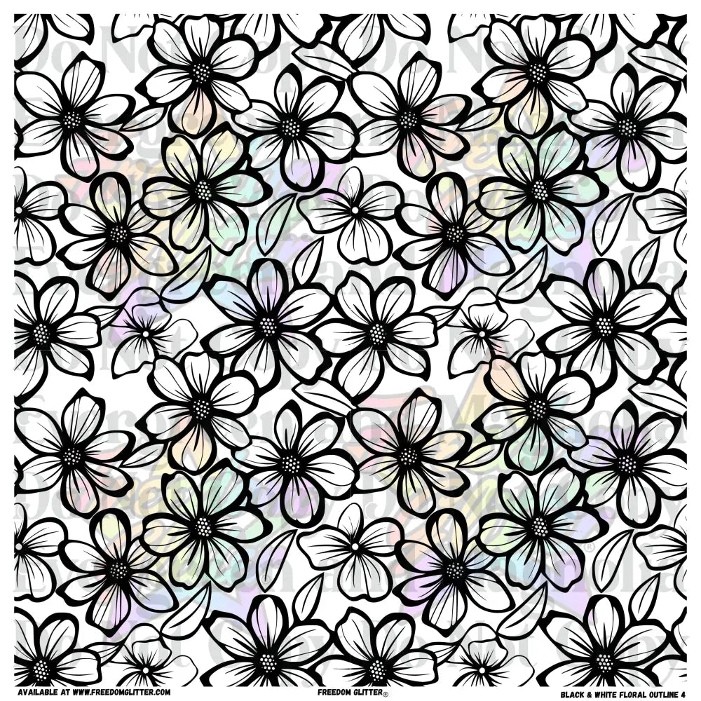 Black & White Floral Outline 4 (Printed Vinyl)