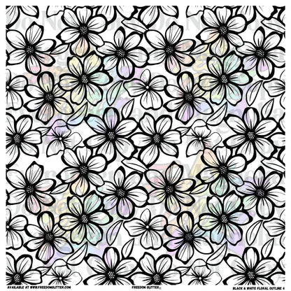 Black & White Floral Outline 4 (Printed Vinyl)