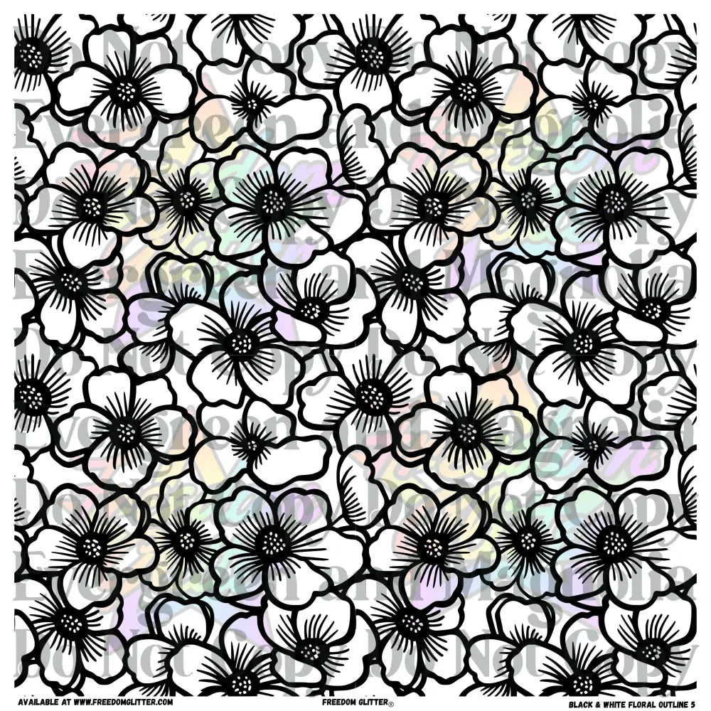 Black & White Floral Outline 5 (Printed Vinyl)