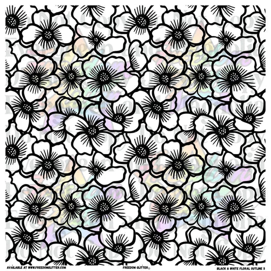 Black & White Floral Outline 5 (Printed Vinyl)