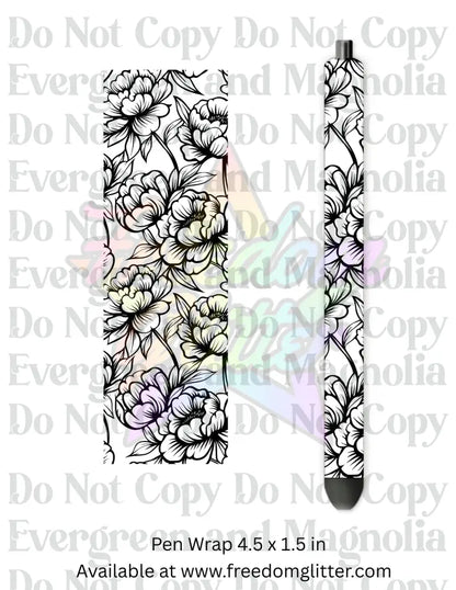Black & White Floral Outline 6 (Printed Vinyl)