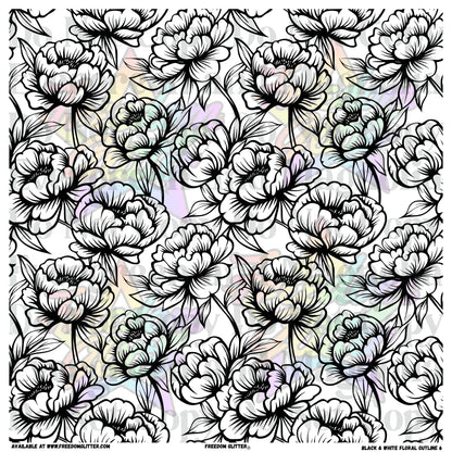 Black & White Floral Outline 6 (Printed Vinyl)