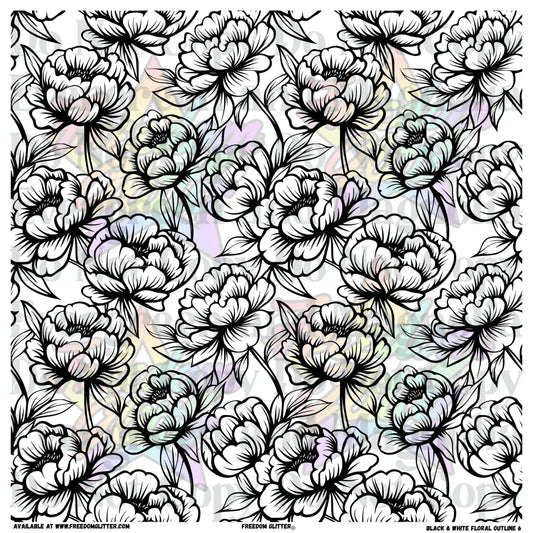 Black & White Floral Outline 6 (Printed Vinyl)