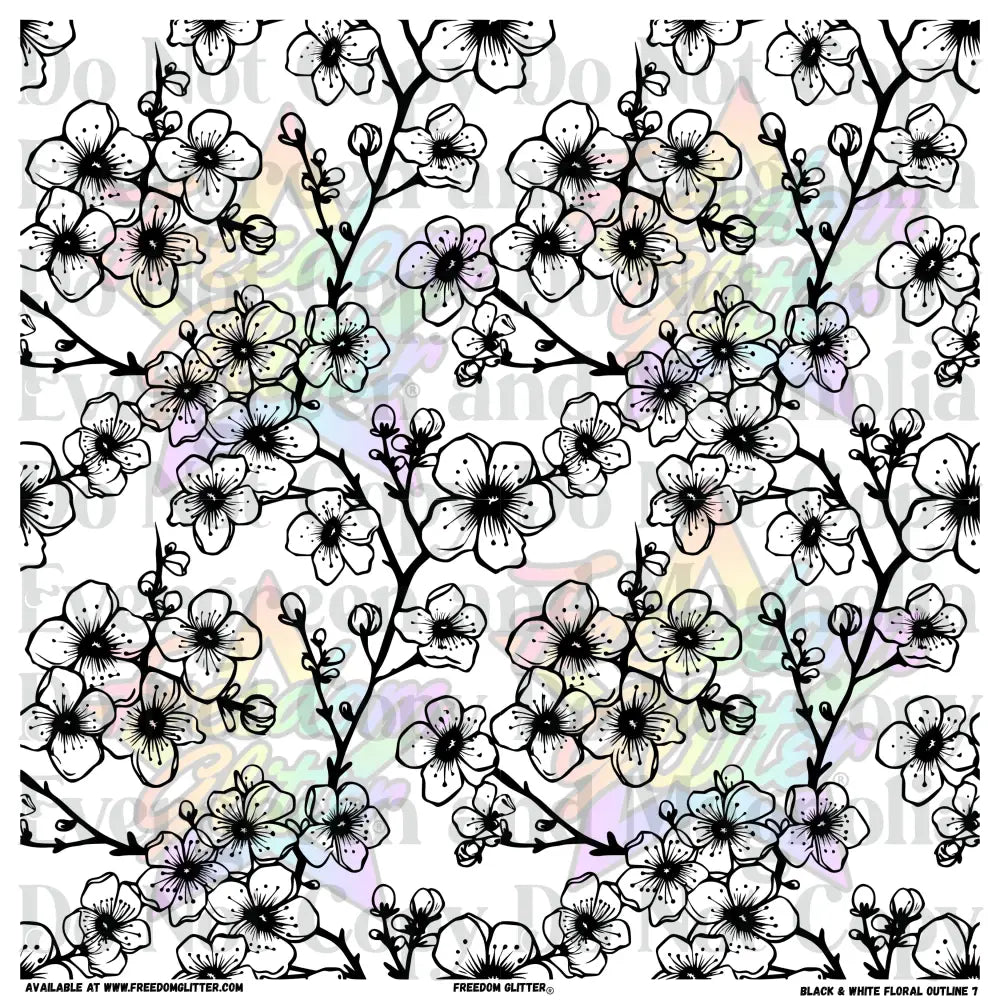 Black & White Floral Outline 7 (Printed Vinyl)