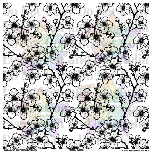 Black & White Floral Outline 7 (Printed Vinyl)