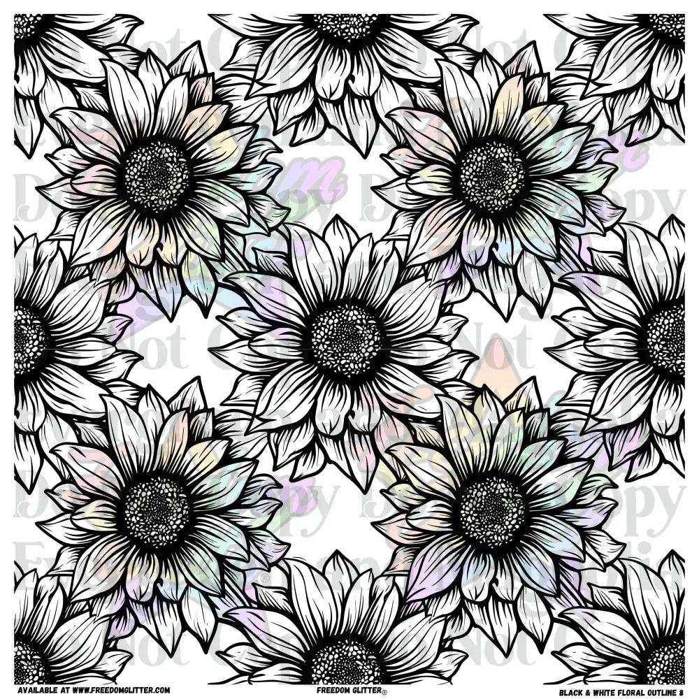 Black & White Floral Outline 8 (Printed Vinyl)
