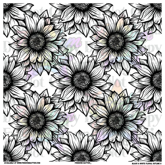 Black & White Floral Outline 8 (Printed Vinyl)