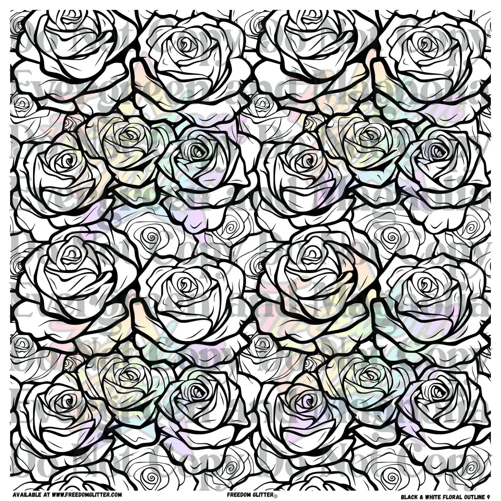 Black & White Floral Outline 9 (Printed Vinyl)