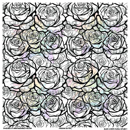 Black & White Floral Outline 9 (Printed Vinyl)