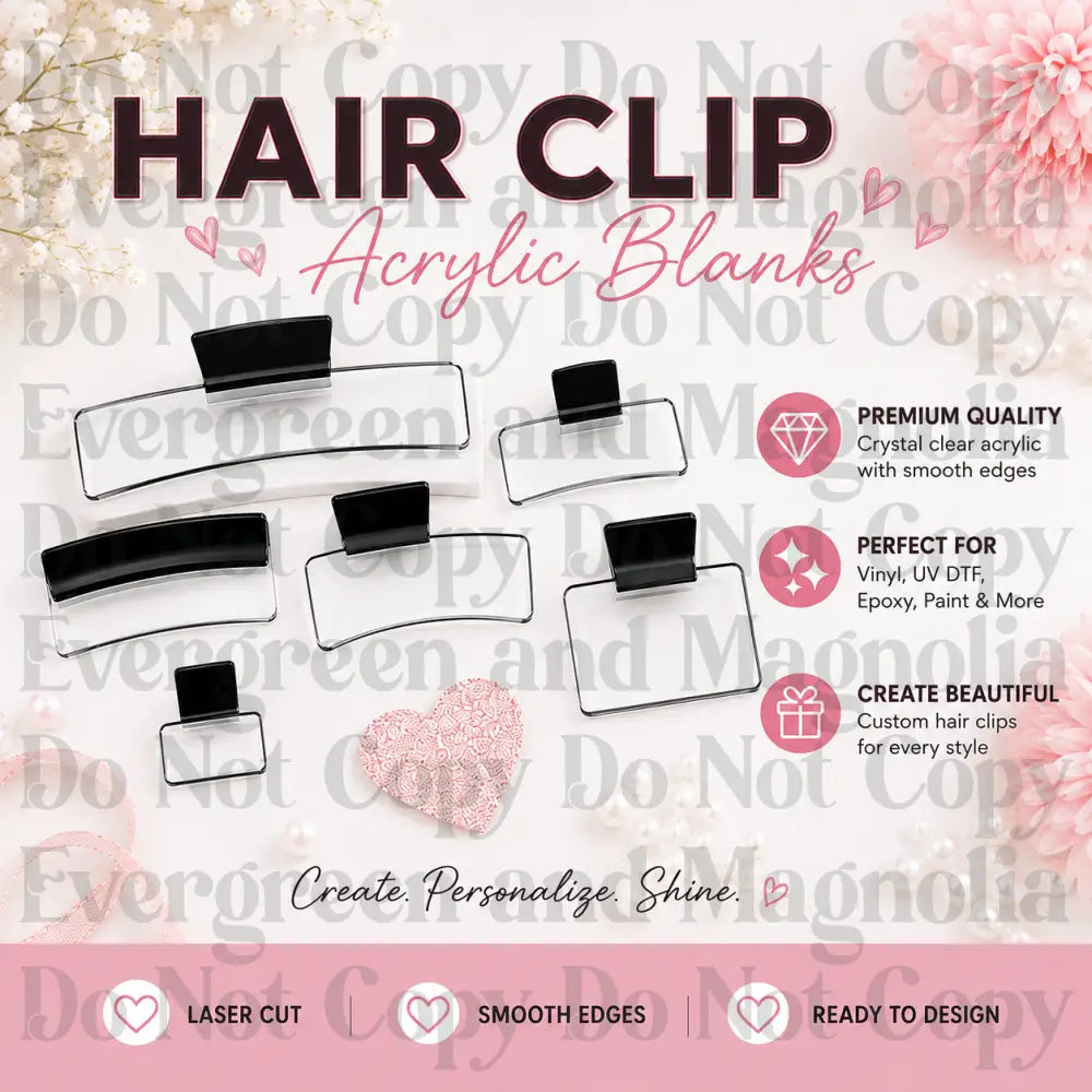Clear Acrylic Hair Claw Clip Blanks – Set of 2 | 6 Sizes