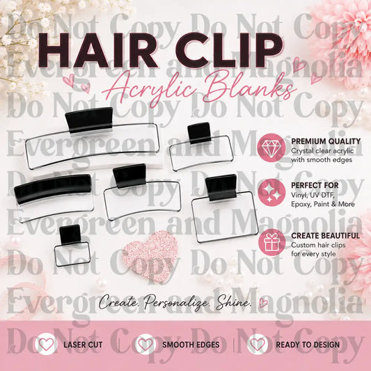 Clear Acrylic Hair Claw Clip Blanks – Set of 2 | 6 Sizes