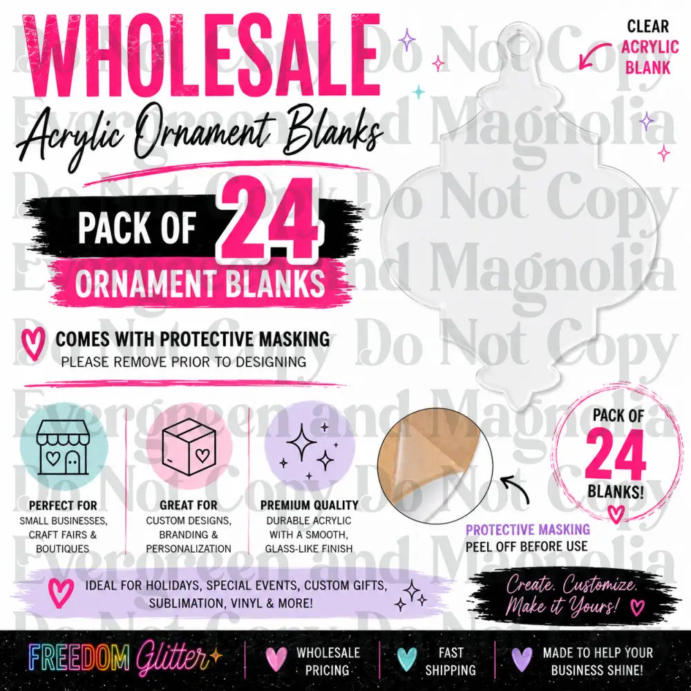 Wholesale 4" Decorative Acrylic Ornament 1 Blank Bundle – Pack of 24