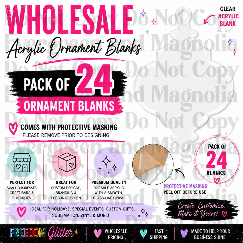 Wholesale 4" Decorative Acrylic Ornament 2 Blank Bundle – Pack of 24