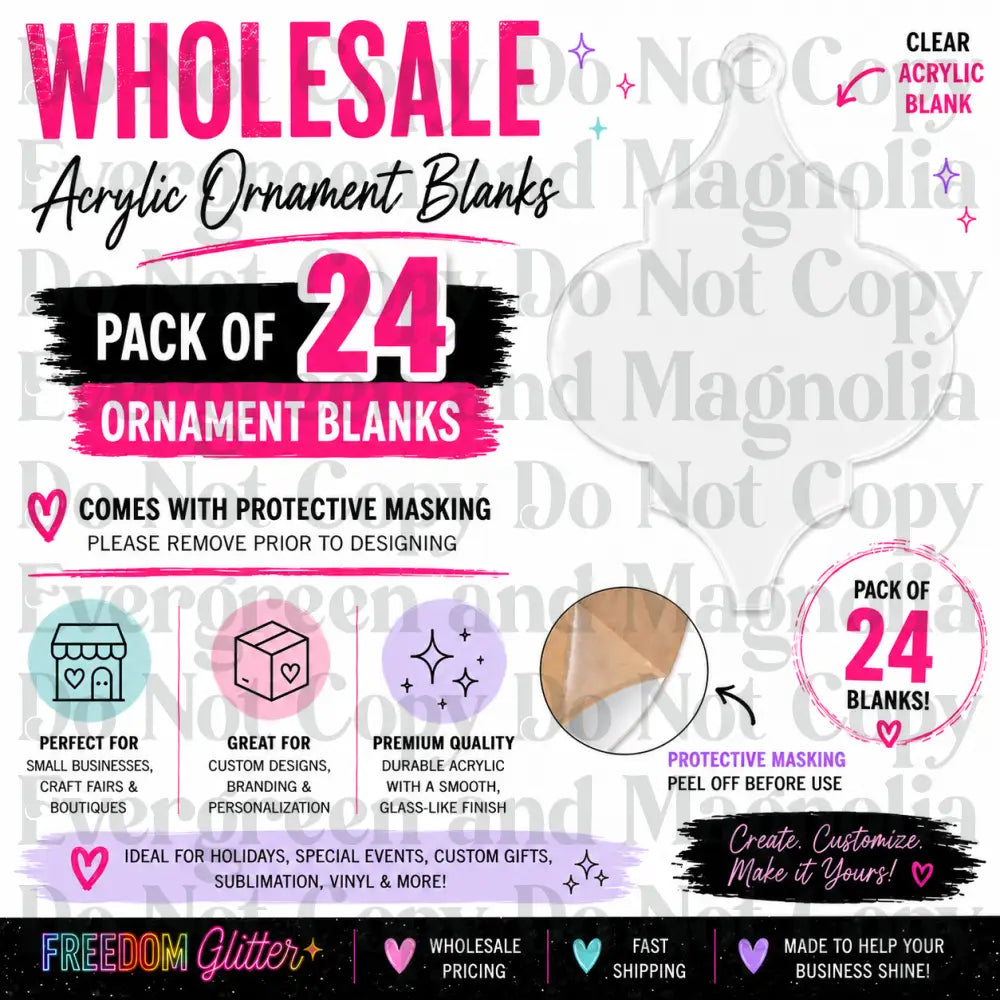 Wholesale 4" Decorative Acrylic Ornament 3 Blank Bundle – Pack of 24