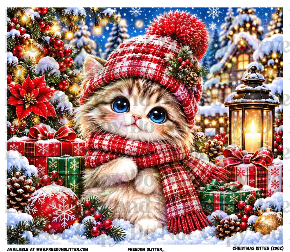 Christmas Kitten Tumbler Wrap (Printed Vinyl)