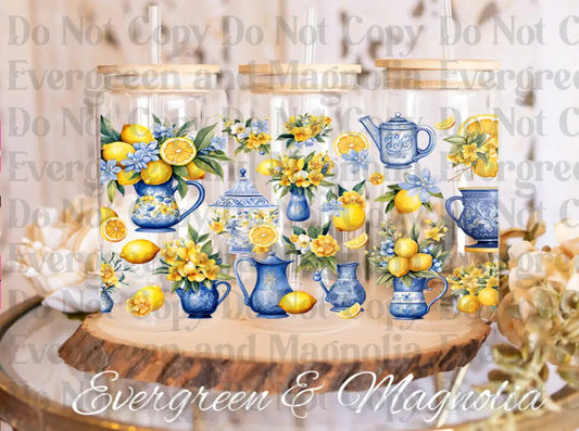 Cottage core blue lemonade UV DTF print