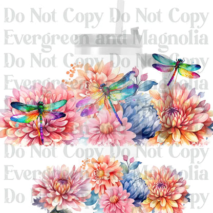 3D Dragonfly & Flowers