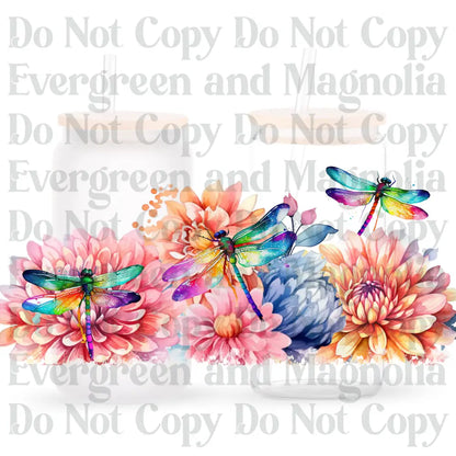 3D Dragonfly & Flowers