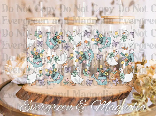 DuckAndFlowersCup UV DTF print