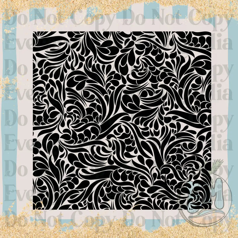 Black floral mural pattern