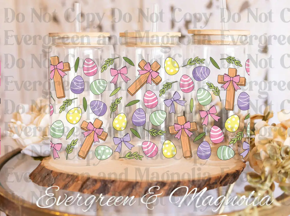 EasterEggsAndCrossCup UV DTF print