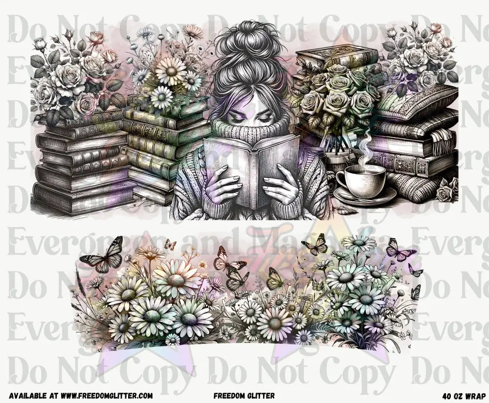 Floral Book Lover 40oz Wrap (Printed Vinyl)