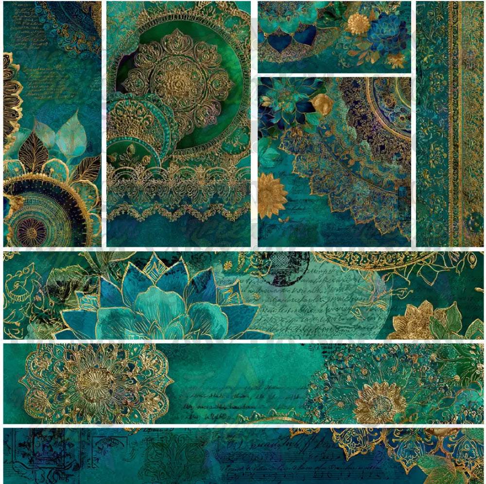Mixed Image Sheet - Gold & Teal 1 (Printed Vinyl)
