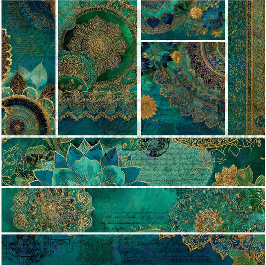 Mixed Image Sheet - Gold & Teal 1 (Printed Vinyl)