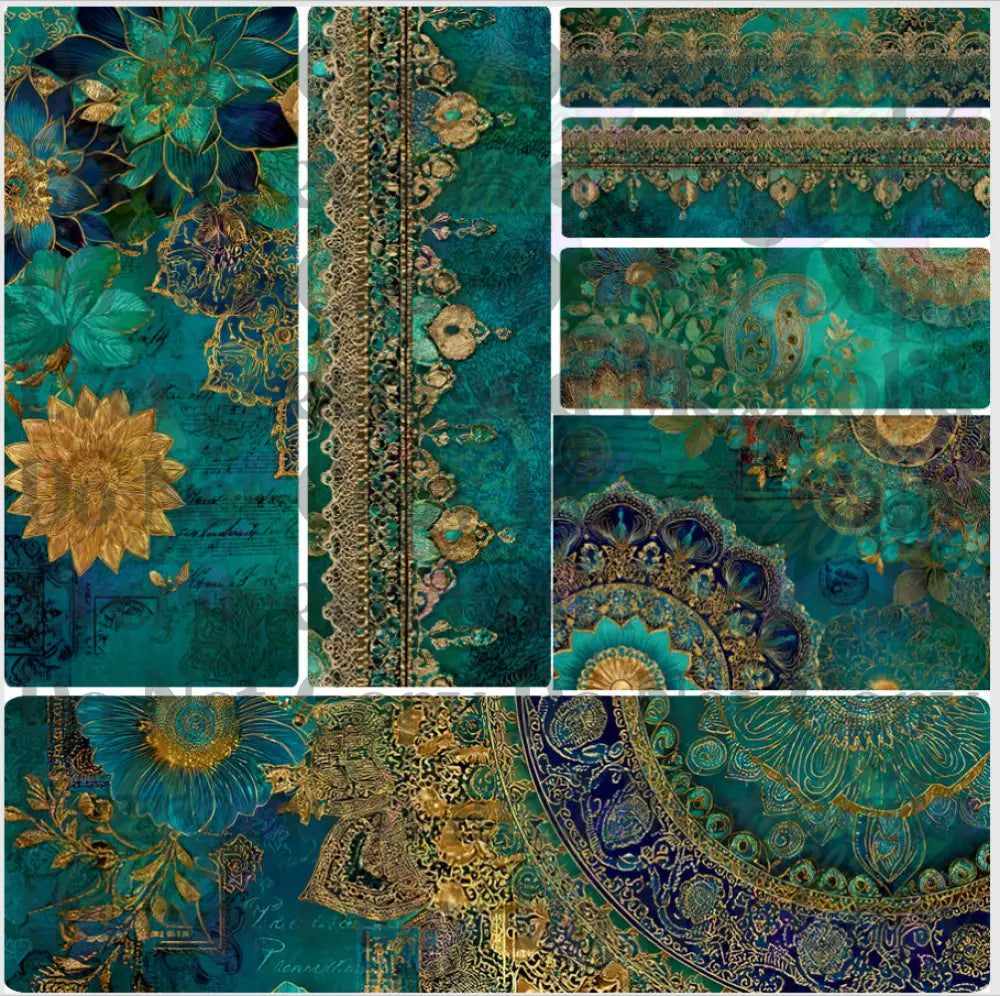 Mixed Image Sheet - Gold & Teal 2 (Printed Vinyl)