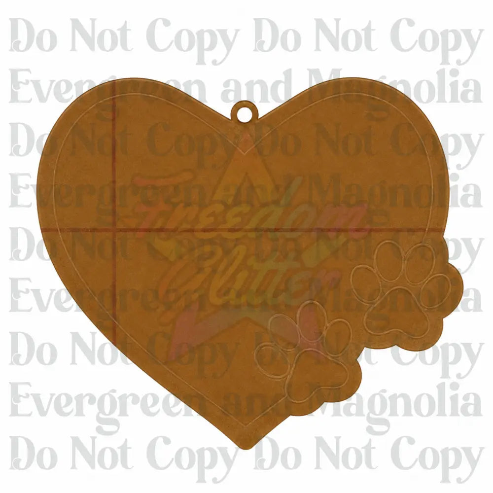 Heart with Two Paw Prints Acrylic Ornament Blank – 4"