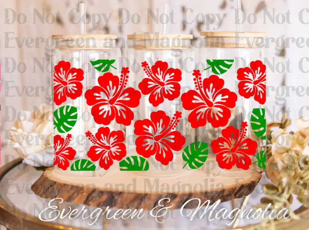 Hibiscus Monstera Libbey 16 UV DTF print