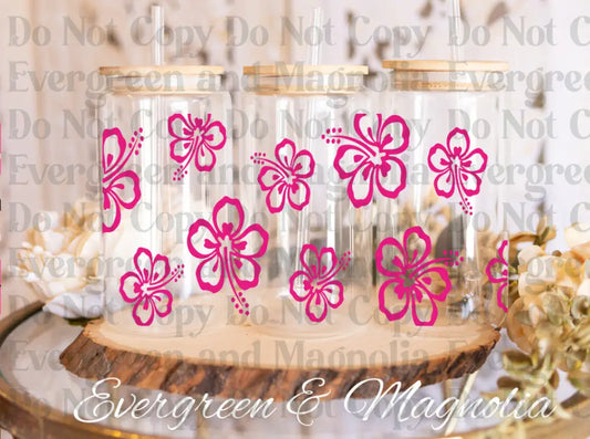 Hibiscus flower pink outline UV DTF print