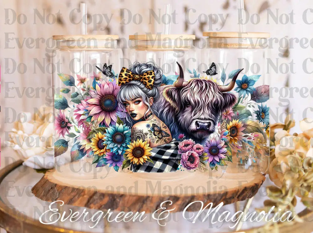 Highland Cow Florals (1) UV DTF print