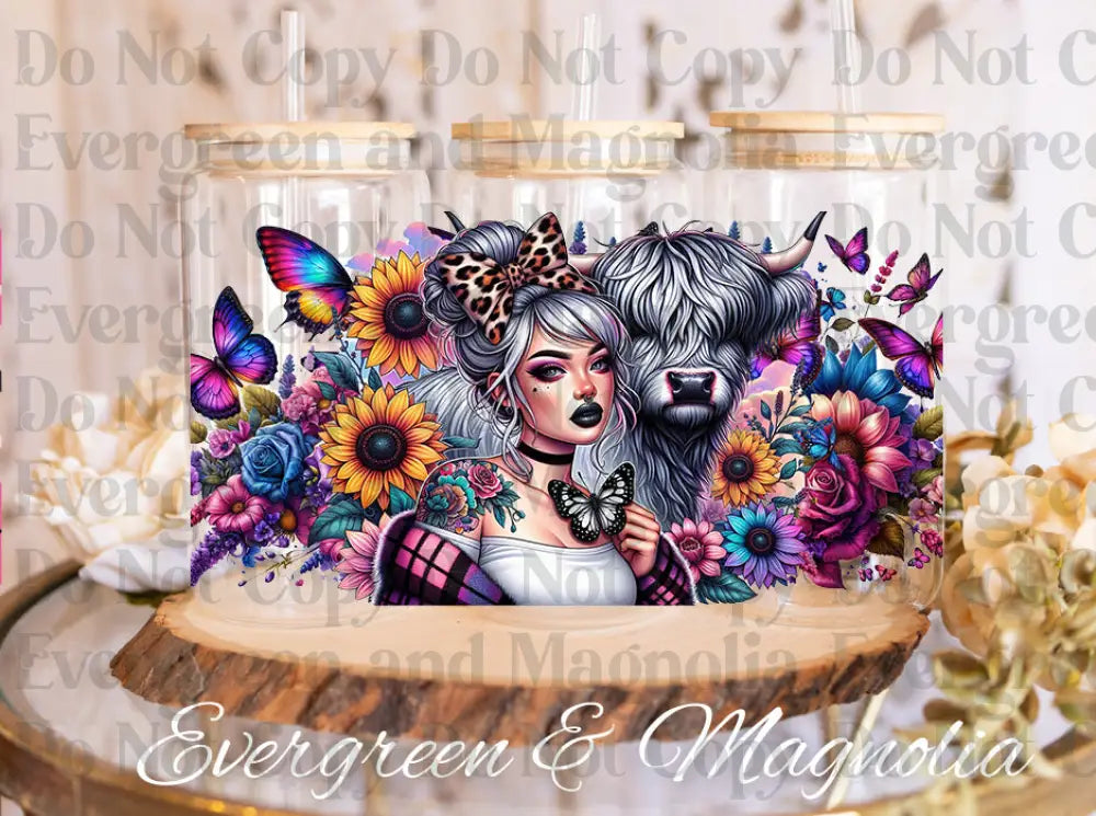 Highland Cow Florals (2) UV DTF print