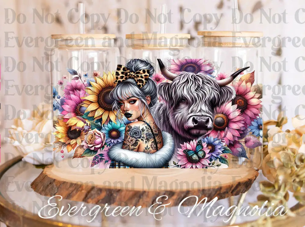 Highland Cow Florals (3) UV DTF print