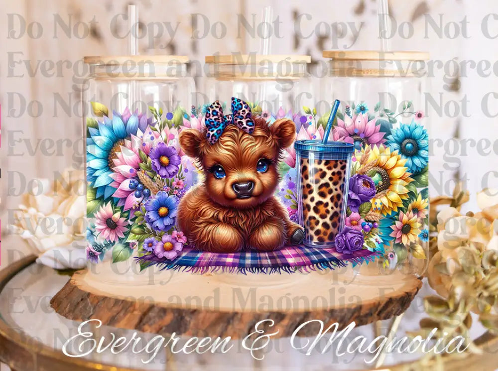 Highland Cow Florals (7) UV DTF print