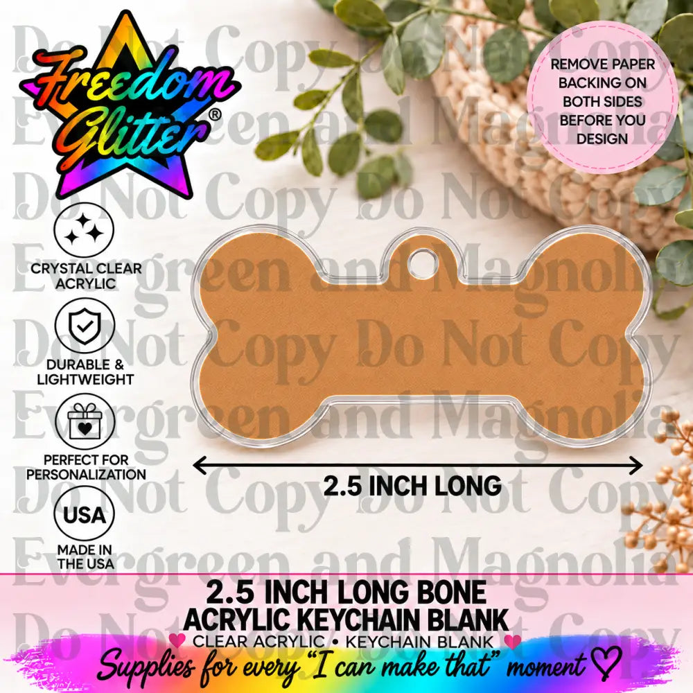 2.5in Dog Bone Keychain Acrylic Blank –  Clear Acrylic