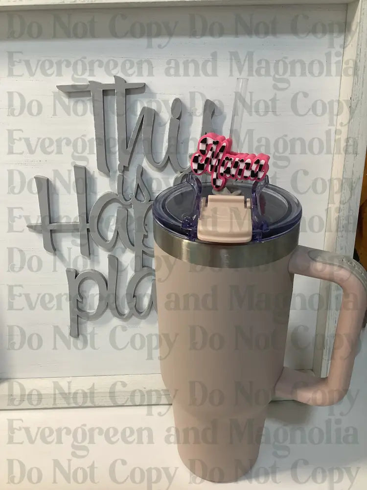 Pink Checkered Mama Straw Topper 10mm