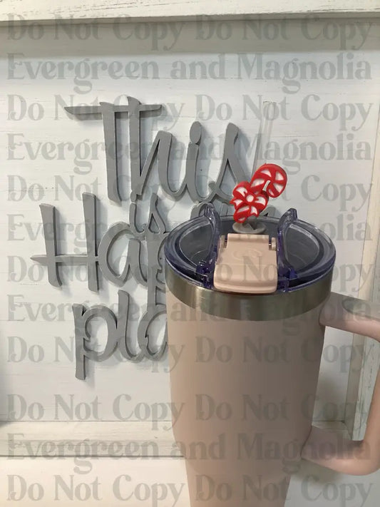 Candy cane red base Straw Topper 10mm