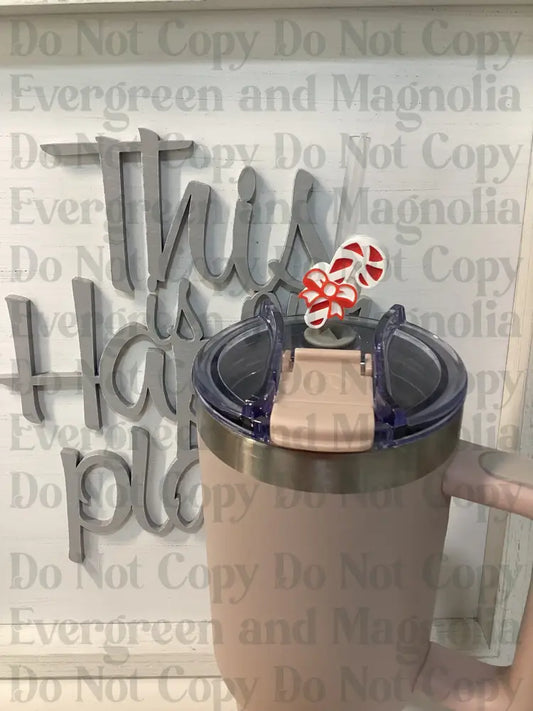 Candy cane White base Straw Topper 10mm