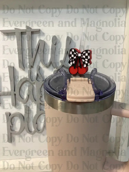 Checkered Cherries Straw Topper 10mm