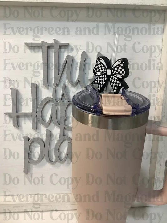 Checkered Racing bow  Straw Topper 10mm