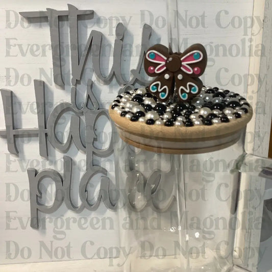 Gingerbread bow straw topper with pink and teal