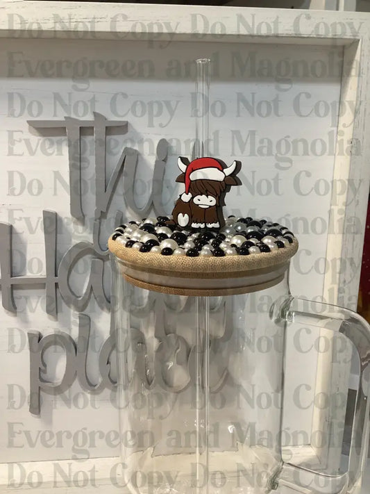 Santa Highland Cow Straw Topper 10mm